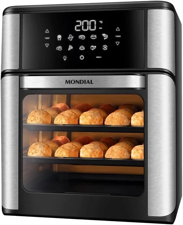 Air Fryer Forno Mondial 12 Litros AFON-12L 2 em 1 — Painel Digital 10 Funções, 3 Assadeiras, Preto